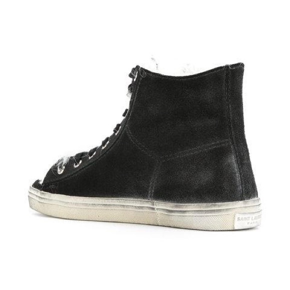 Saint Laurent Rivington logo black suede and fur high-top sneaker IT 37.5 US 7.5 - Picture 3 of 16